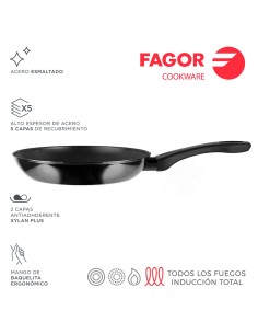 Frigideira FAGOR Indutherm Preto Aço Esmaltado (Ø 26 cm) de Fagor, Tachos de chef - Ref: S7905900, Precio: 21,45 €, Descuento: %