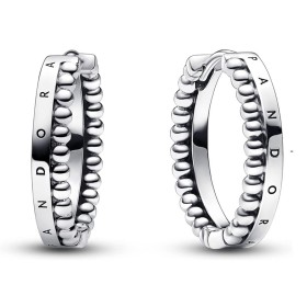 Brincos femininos Pandora SIGNATURE LOGO & BEADS HOOP Prata esterlina 925 de Pandora, Pendentes - Ref: S72105682, Preço: 80,2...