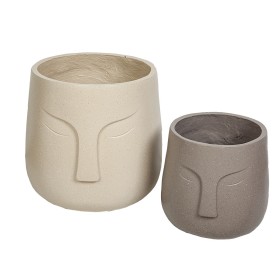 Set de Maceteros Romimex Beige Cerámica Rostro (2 Piezas) de Romimex, Maceteros - Ref: D1620142, Precio: 94,50 €, Descuento: %