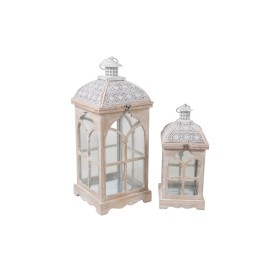 Set di lanterne Romimex Bianco Legno Metallo 24 x 59 x 24 cm 2 Pezzi di Romimex, Candelieri e portacandele - Rif: D1620150, P...