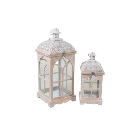 Lantern set Romimex White Wood Metal 24 x 59 x 24 cm 2 Pieces by Romimex, Candelabras and candle holders - Ref: D1620150, Pri...