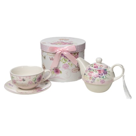 Set of Mugs with Saucers Romimex Light mauve Ceramic 17 x 20 x 17 cm by Romimex, Cups - Ref: D1628836, Price: 30,27 €, Discou...