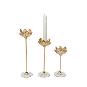 Set de Portavelas Romimex Dorado Metal Vidrio 7 x 27 x 7 cm 3 Piezas de Romimex, Candelabros y portavelas - Ref: D1628895, Pr...