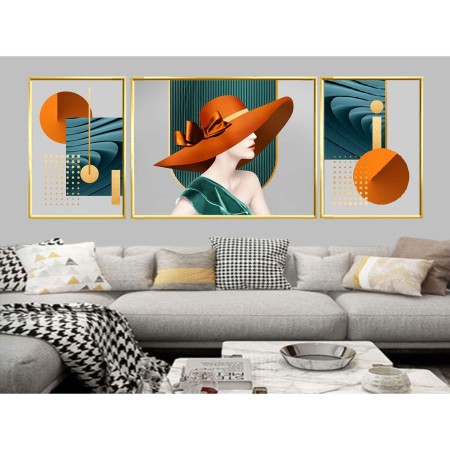 Set of 3 pictures Romimex Multicolour Lady 200 x 70 x 2 cm by Romimex, Prints on Canvas - Ref: D1632987, Price: 160,68 €, Dis...