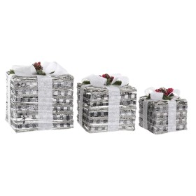 Juego de Cajas Decorativas DKD Home Decor LED Blanco Rojo Verde Plateado Metal Nevado 25 x 25 x 29 cm (3 Piezas) de DKD Home ...