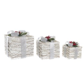 Set of decorative boxes DKD Home Decor LED White Red Green Silver 25 x 25 x 30 cm (3 Pieces) by DKD Home Decor, Christmas - R...