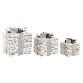 Set of decorative boxes DKD Home Decor LED White Silver 25 x 25 x 28 cm (3 Pieces) by DKD Home Decor, Christmas - Ref: S30353...