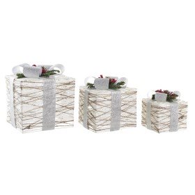 Set de boîtes décoratives DKD Home Decor LED Blanc Argenté 25 x 25 x 28 cm (3 Pièces) de DKD Home Decor, Noël - Réf : S303539...