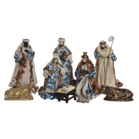 Presepe di Natale DKD Home Decor 9 Pezzi Azzurro Dorato Poliestere (20 x 15 x 30 cm) di DKD Home Decor, Natale - Rif: S303597...