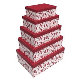 Set de Cajas Organizadoras Apilables DKD Home Decor Blanco Rojo Cartón Reno 50 x 35 x 25 cm (5 Unidades) de DKD Home Decor, C...