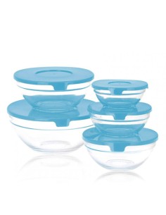 Set di 5 scatole porta pranzo Glass EH Azzurro Trasparente da BigBuy Cooking, Conservazione di alimenti - Ref: S7917925, Prec...