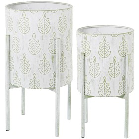 Conjunto de vasos Alexandra House Living Branco Verde Metal Folhas Com suporte (2 Peças) de Alexandra House Living, Vasos - R...