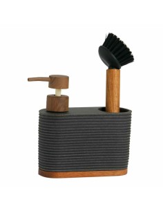 Dispenser di Sapone 2 in 1 per Lavandino Andrea House cc73049 Nero Legno di acacia da Andrea House, Accessori per lavelli - R...