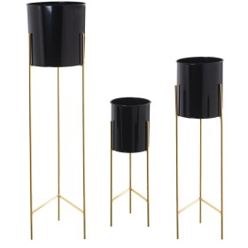 Set of Planters Alexandra House Living Black Golden Metal With support (3 Pieces) by Alexandra House Living, Cachepots - Ref:...