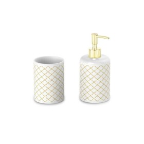 Set de Baño DKD Home Decor Blanco Dorado ABS Dolomita 8 x 7 x