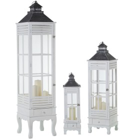 Lanterns Alexandra House Living White Wood Crystal Fir wood (3 Pieces) by Alexandra House Living, Candelabras and candle hold...