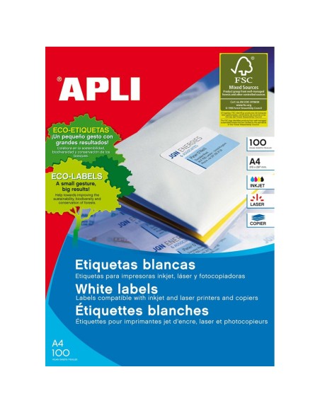 Étiquettes adhésives Apli 100 Volets 63,5 x 38,1 mm Blanc | Tienda24 Tienda24.eu