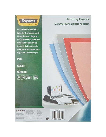 Copertine per rilegatura Fellowes 5375901 100 Unità Trasparente A4 PVC da Fellowes, Copertine per rilegatrici - Ref: S8407245...