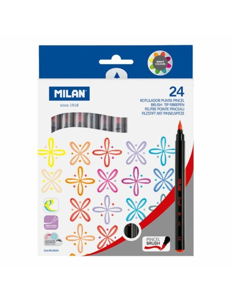 Conjunto de Canetas de Feltro Milan 24 Peças Pincel Multicolor | Tienda24 Tienda24.eu