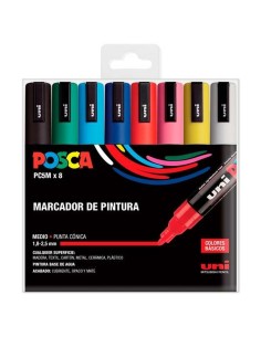 Conjunto de Canetas de Feltro Uni-Ball POSCA Basic PC-5M Multicolor 8 Peças (8 Unidades) de Uni-Ball, Marcadores permanentes ...