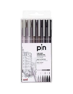 Rotulador permanente Uni-Ball PIN-200(S) Negro Gris Multicolor 6 Piezas de Uni-Ball, Rotuladores permanentes - Ref: S8419072,...