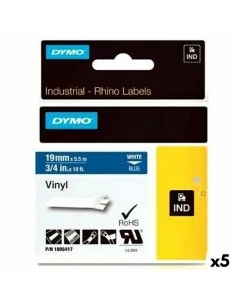 Ruban Laminé pour Etiqueteuses Rhino Dymo ID1-19 19 x 5,5 mm Noir Polyester Blanc Autocollants (5 Unités) | Tienda24 Tienda24.eu