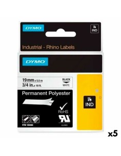 Nastro Laminato per Etichettatrici Rhino Dymo ID1-19 19 x 5,5 mm Nero Poliestere Bianco Autoadesive (5 Unità) da Dymo, Etiche...