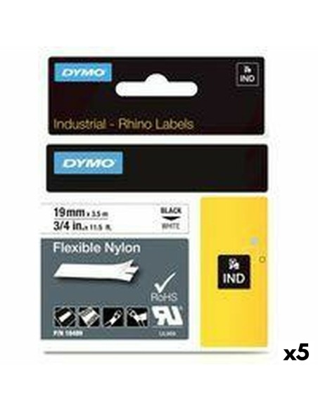 Ruban Laminé pour Etiqueteuses Rhino Dymo ID1-19 19 x 3,5 mm Noir Blanc Autocollants (5 Unités) | Tienda24 Tienda24.eu