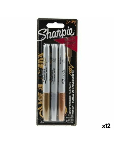 Set of Felt Tip Pens Sharpie Multicolour metal 3 Pieces 1 mm (12 Units) | Tienda24 Tienda24.eu