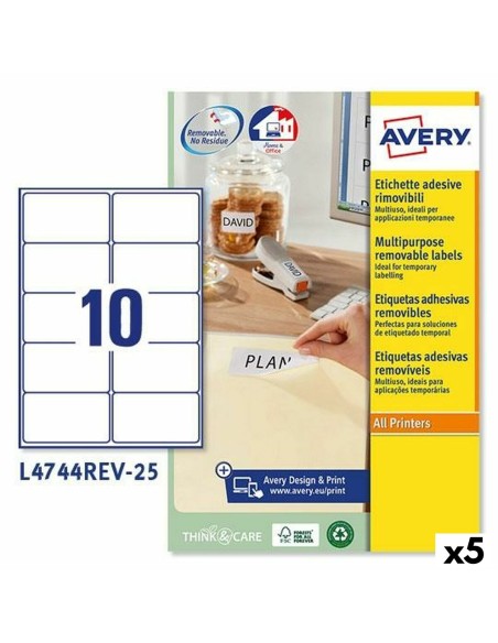 Printer Labels Avery L4744REV White 25 Sheets 96 x 50,8 mm (5 Units) | Tienda24 Tienda24.eu