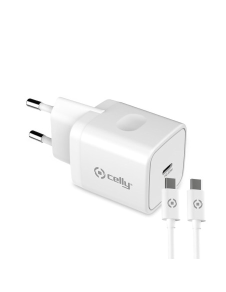 Carregador de Parede + Cabo USB C Celly Branco 20 W | Tienda24 Tienda24.eu