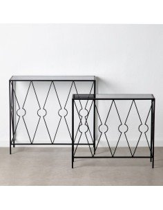 Mesa de apoio DKD Home Decor Preto Metal Espelho 50 x 50 x 55 cm | Tienda24 Tienda24.eu