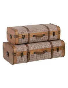 Set di Bauli 80 x 41,5 x 25 cm Tessuto Sintetico Legno Quadri (2 Pezzi) da BigBuy Home, Scatole e cassapanche - Ref: S8802089...