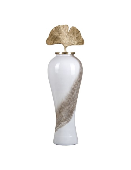 Vase 29 x 29 x 102 cm Crystal Golden Metal White | Tienda24 Tienda24.eu