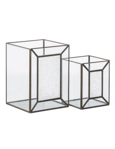 Portacandele Cristallo Dorato Metallo 22 x 22 x 29 cm (2 Unità) da BigBuy Home, Candelieri e portacandele - Ref: S8802672, Pr...