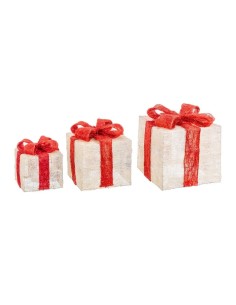 Decorazione Natalizia Bianco Rosso Metallo Fibra Pacco Regalo 25 x 25 x 31 cm (3 Unità) da BigBuy Christmas, Natale - Ref: S8...