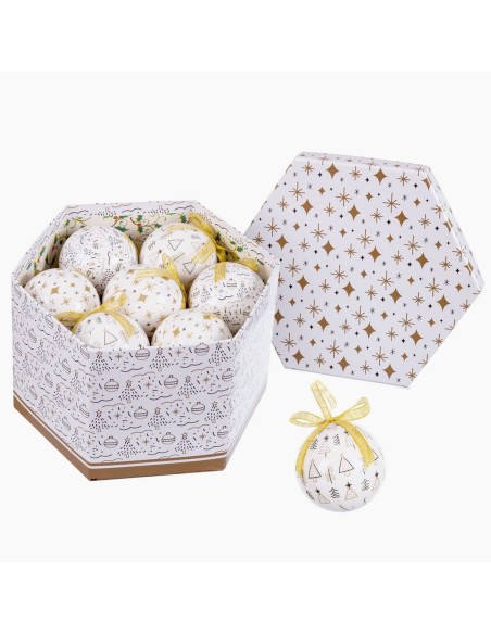 Bolas de Natal Branco Dourado Papel Polyfoam 7,5 x 7,5 x 7,5 cm (14 Unidades) | Tienda24 Tienda24.eu