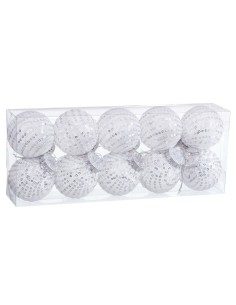 Palle di Natale Bianco Argentato Plastica Tessuto Paillettes 6 x 6 x 6 cm (10 Unità) da BigBuy Christmas, Natale - Ref: S8804...