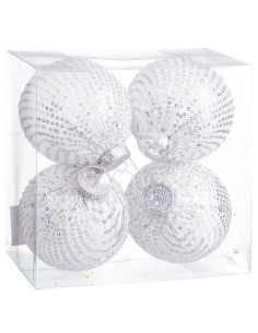 Palle di Natale Bianco Argentato Plastica Tessuto Paillettes 10 x 10 x 10 cm (4 Unità) da BigBuy Christmas, Natale - Ref: S88...