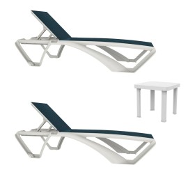 Table Set with Sun Loungers Resol Marina + Andorra White Navy Blue Modern 3 Pieces by Resol, Sunloungers - Ref: D1626496, Pri...