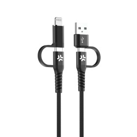 Câble USB vers USB-C et Lightning Celly USBC4IN1BK Noir 2 m de Celly, Câbles USB - Réf : S77185209, Prix : 23,63 €, Remise : %