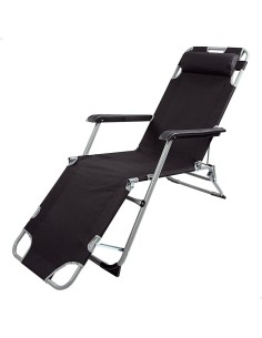 Marbueno Chaise Longue Pliante Acier Avec Coussin Jardin et Piscine 190X58X27 cm Noire 10004 | Tienda24 Tienda24.eu