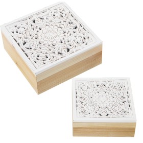 Set of decorative boxes Alexandra House Living White Brown Wood 2 Pieces by Alexandra House Living, Boxes - Ref: D1625547, Pr...