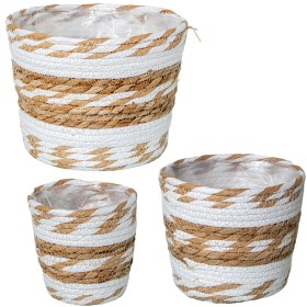 Set of Planters Alexandra House Living White Rattan Natural Fibre 3 Pieces by Alexandra House Living, Cachepots - Ref: D16292...