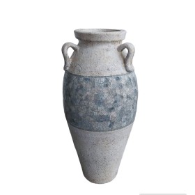 Vase de sol Romimex Blanc Gris Terre cuite 28 x 60 x 28 cm Avec des poignées de Romimex, Vases - Réf : D1628784, Prix : 122,0...