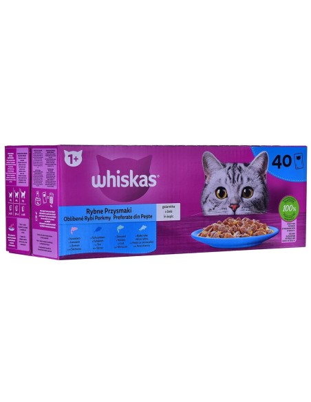 Collation pour Chat Whiskas 40 x 85 g Saumon Thon Poisson Morue | Tienda24 Tienda24.eu