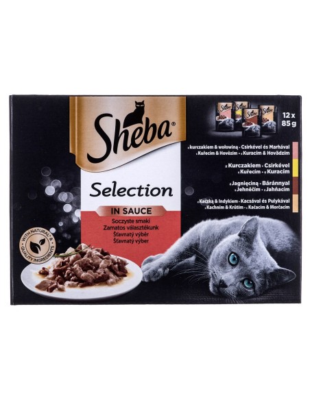 Comida para gato Sheba Selection in Sauce Frango Peru Vitela Borrego 85 g | Tienda24 Tienda24.eu