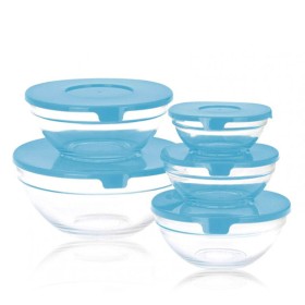 Set of 5 lunch boxes Glass EH Blue Transparent by BigBuy Cooking, Food storage - Ref: S7917925, Price: 8,81 €, Discount: %