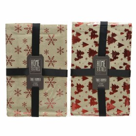 Runner da Tavolo Home Textiles Rosso Beige Stampa Fiocchi di neve Natale 32 x 150 cm di Home Textiles, Natale - Rif: S7924525...