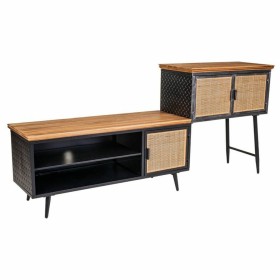 Credenza Alexandra House Living Marrone Nero Grigio Ferro Rattan Legno di abete 42 x 90 x 202 cm di Alexandra House Living, C...